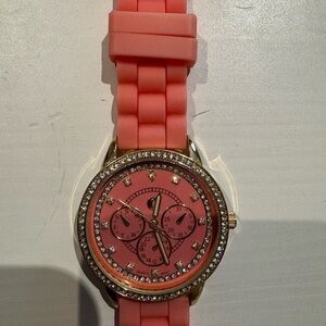 Charming Charlie Coral Watch with Crystal Details